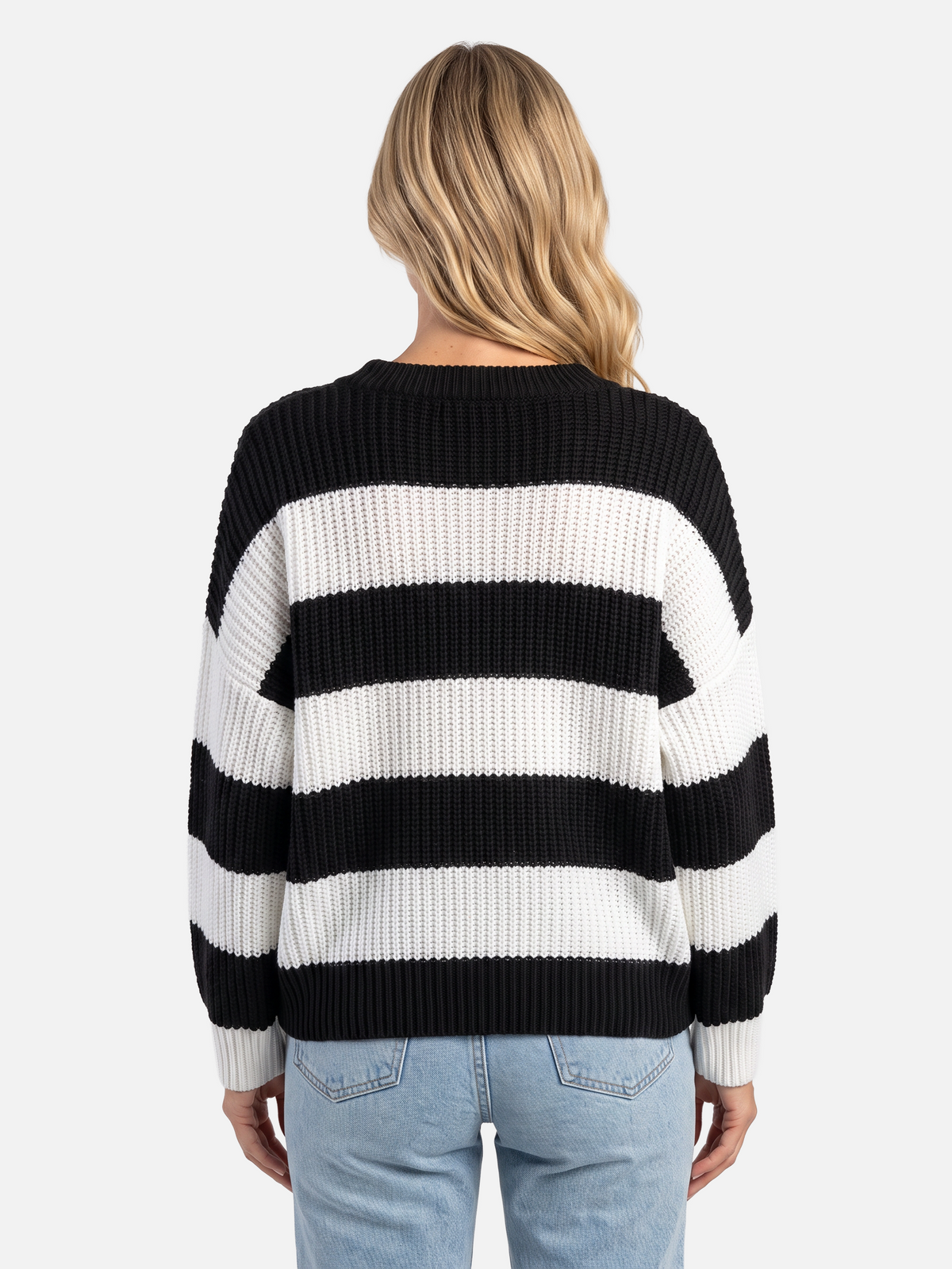 Damski Sweter Oversize w Paski z Bufiastymi Rękawami - 16