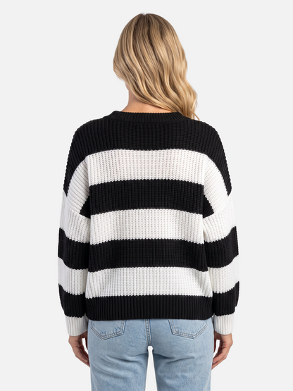 Damski Sweter Oversize w Paski z Bufiastymi Rękawami - 16