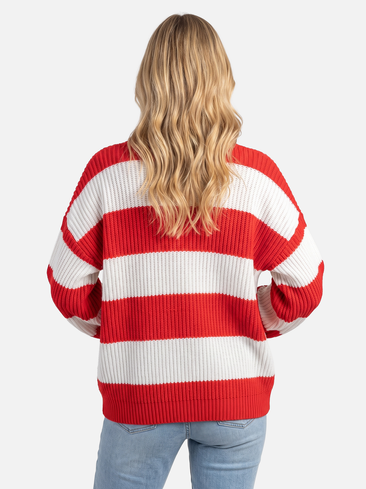 Damski Sweter Oversize w Paski z Bufiastymi Rękawami - 18