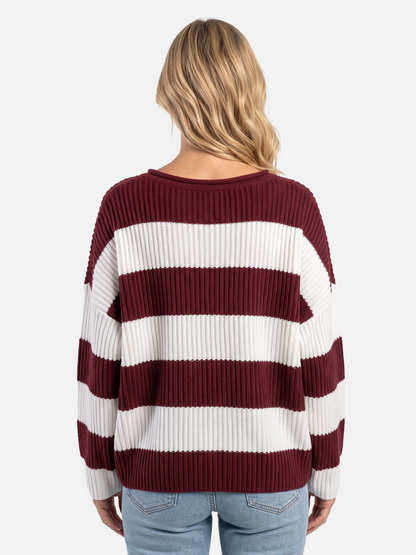 Damski Sweter Oversize w Paski z Bufiastymi Rękawami - 12