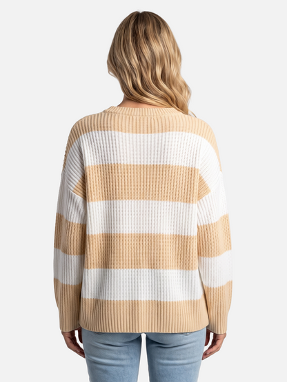 Damski Sweter Oversize w Paski z Bufiastymi Rękawami - 14