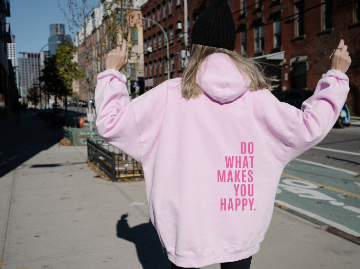 Damska Bluza Oversize z Nadrukiem na Plecach - Jasnoróżowy
