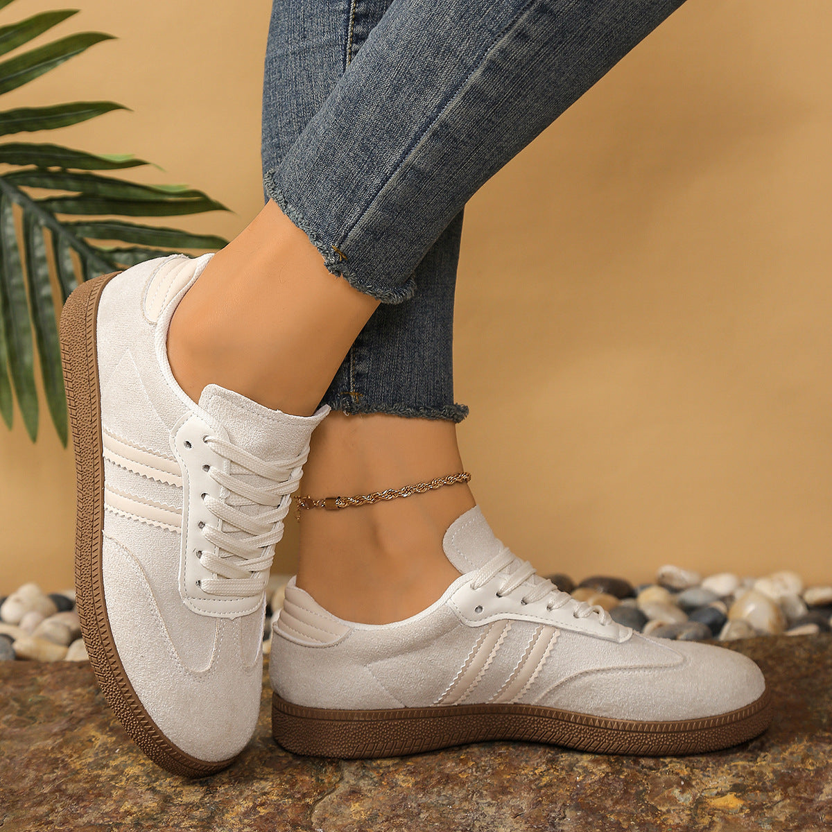 Damskie Sneakersy Retro z Koronkowym Wiązaniem - 3