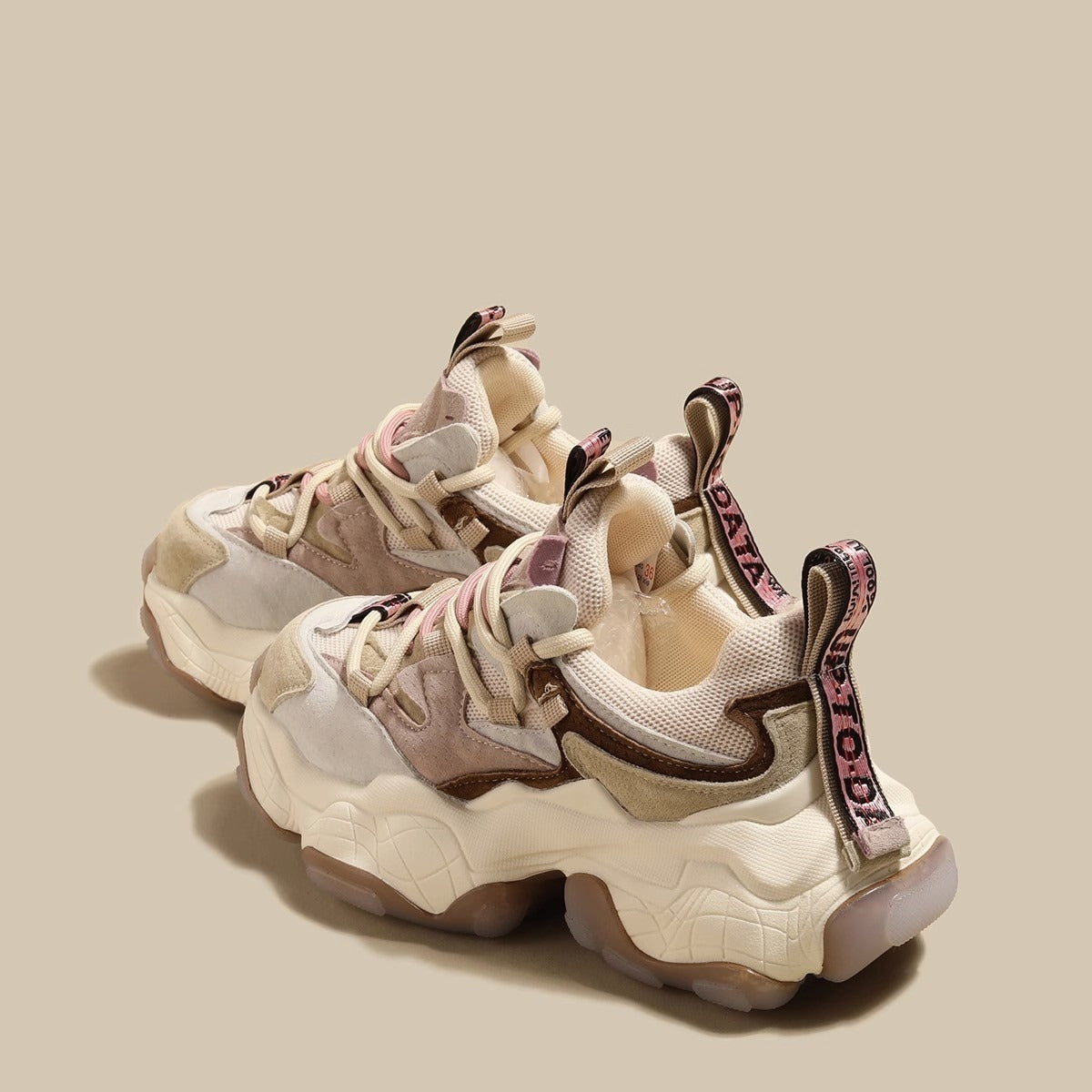 Damskie Sneakersy na Grubej Podeszwie z Wiązaniem - 3