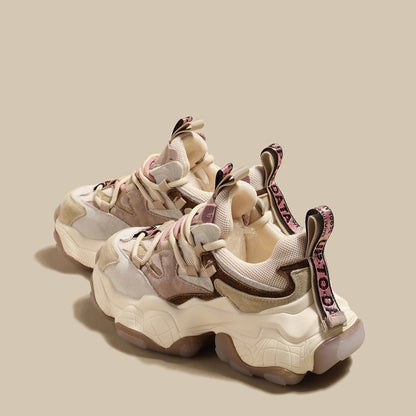 Damskie Sneakersy na Grubej Podeszwie z Wiązaniem - 3