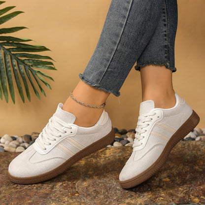 Damskie Sneakersy Retro z Koronkowym Wiązaniem - Biały
