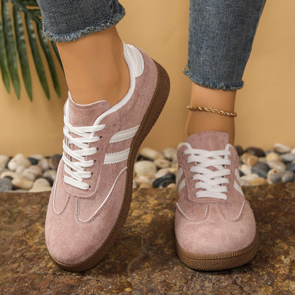 Damskie Sneakersy Retro z Koronkowym Wiązaniem - Różowy