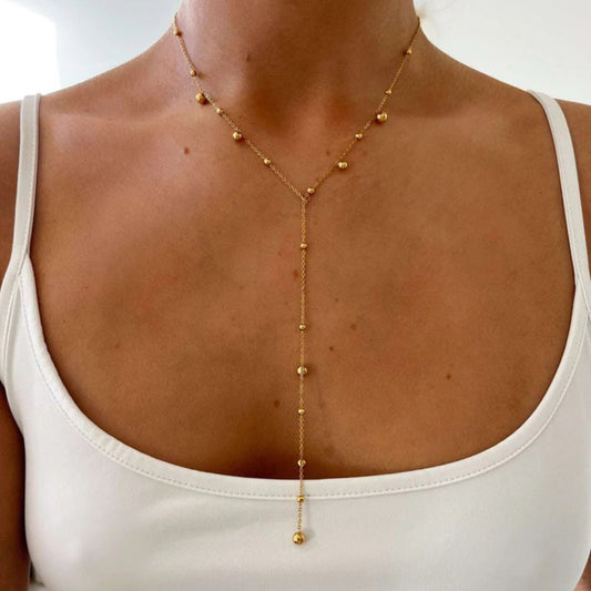 Damska Naszyjnik Y z Koralikami - Złoty