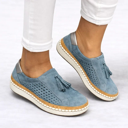 Damskie Buty Slip-On z Perforacją i Frędzlą - 4