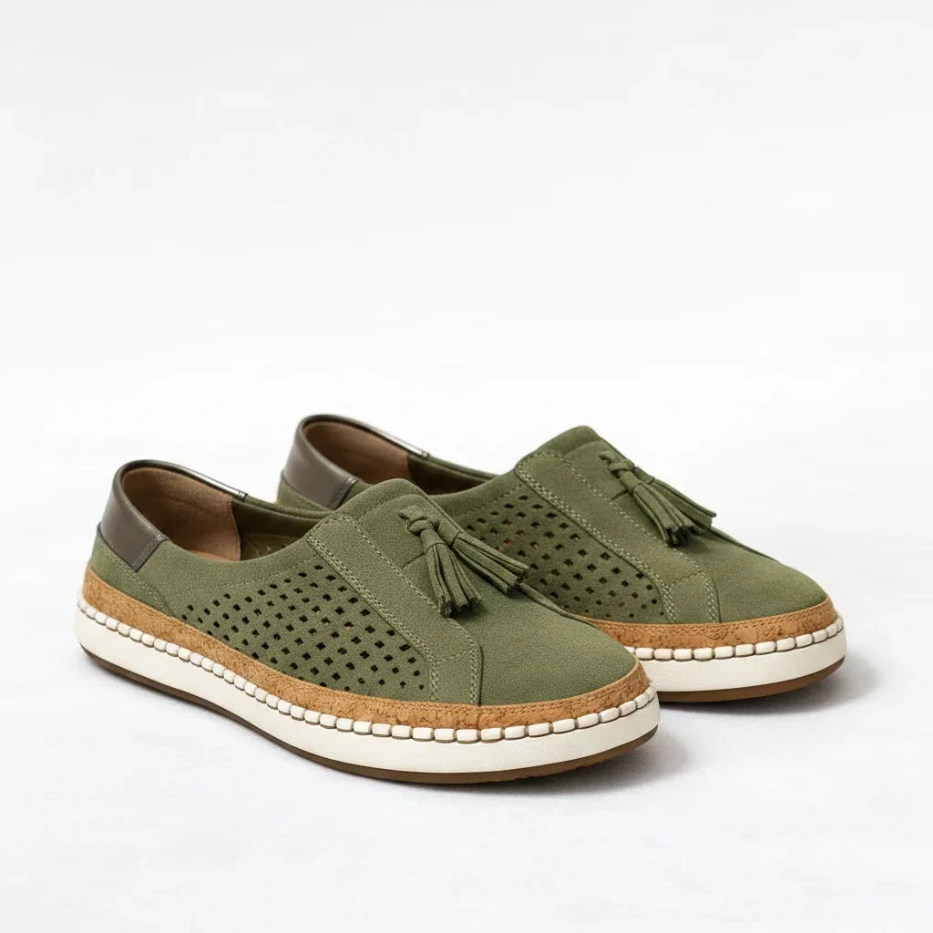 Damskie Buty Slip-On z Perforacją i Frędzlą - 3
