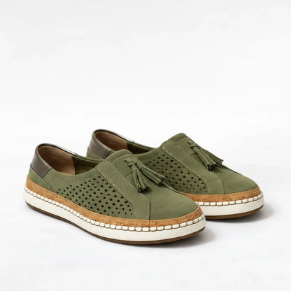 Damskie Buty Slip-On z Perforacją i Frędzlą - 3