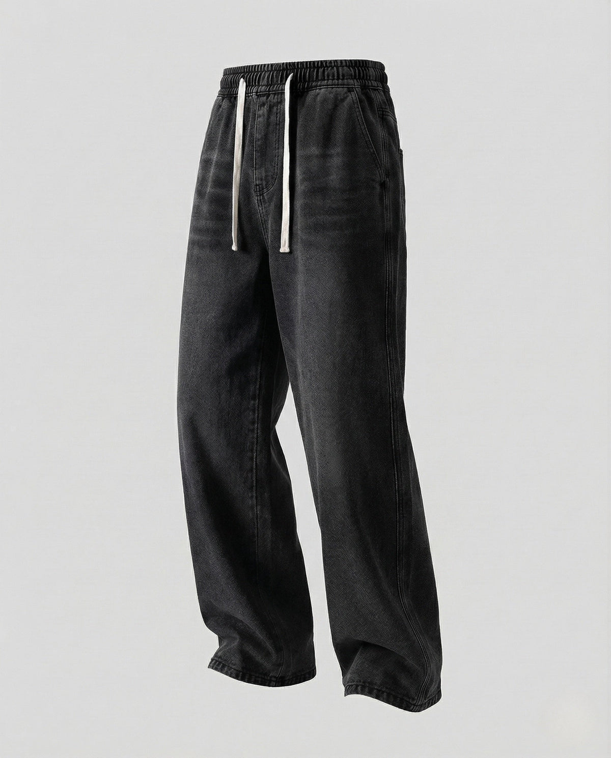 Damskie Jeansy Szerokie z Gumką w Talii - Czarny