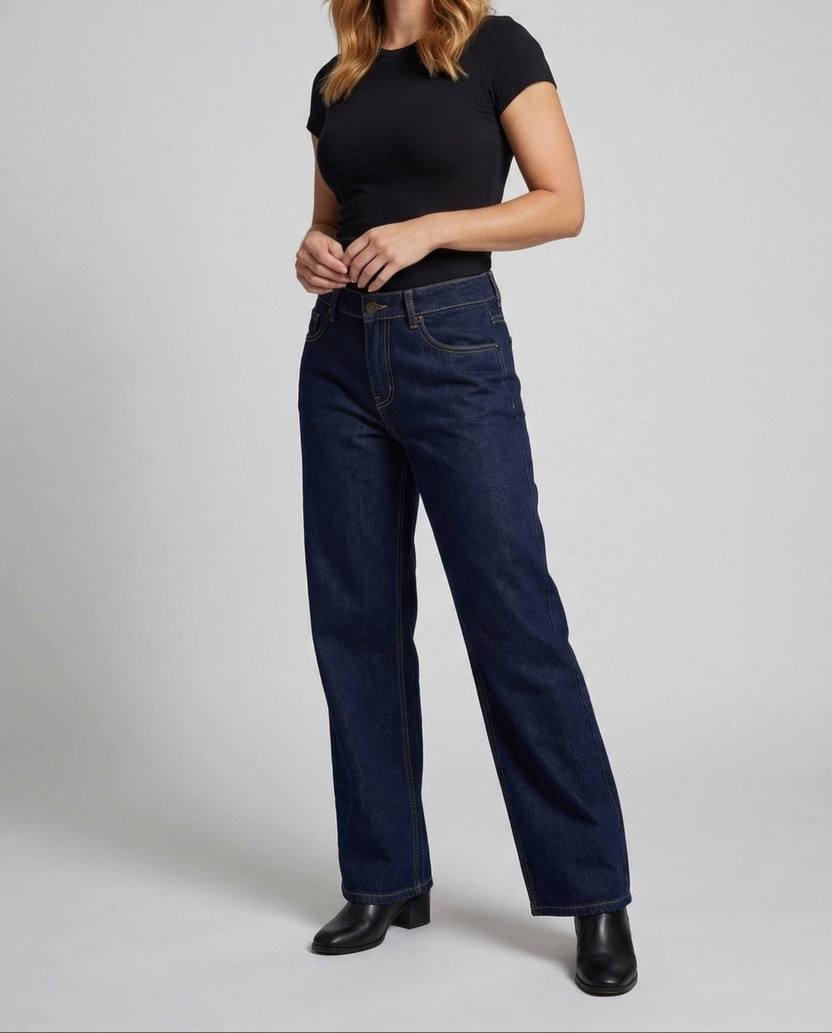 Damskie Jeansy Wide Leg z Wysokim Stanem - 8