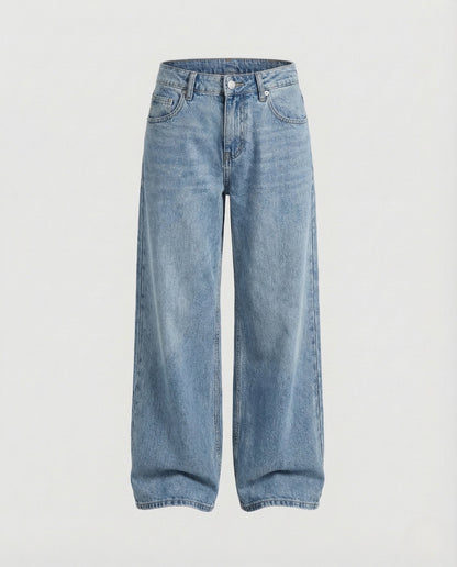Damskie Jeansy Wide Leg z Wysokim Stanem - Niebieski