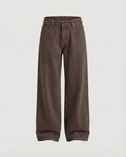 Damskie Jeansy Wide Leg z Wysokim Stanem - Brązowy