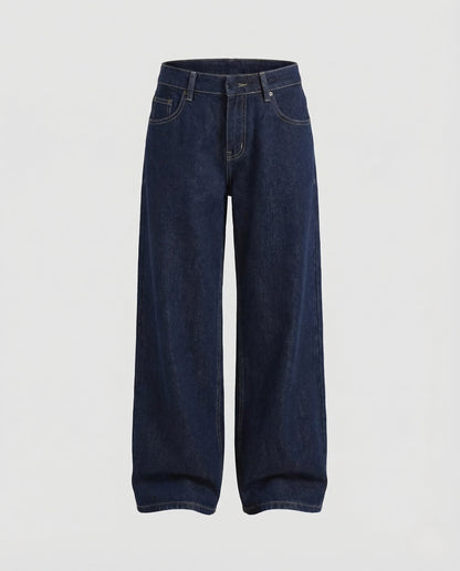 Damskie Jeansy Wide Leg z Wysokim Stanem - Ciemnoniebieski