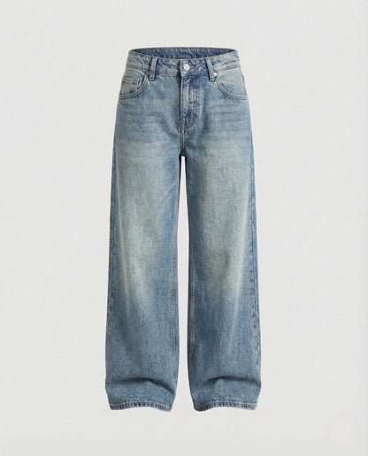 Damskie Jeansy Wide Leg z Wysokim Stanem - Jasnoniebieski