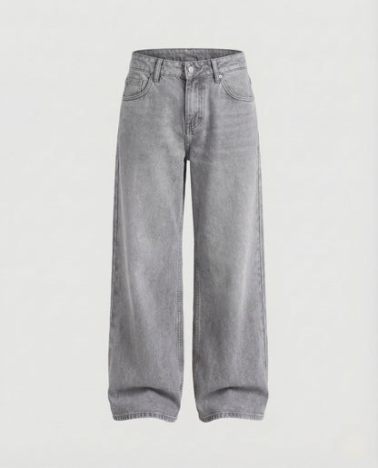 Damskie Jeansy Wide Leg z Wysokim Stanem - Jasnoszary