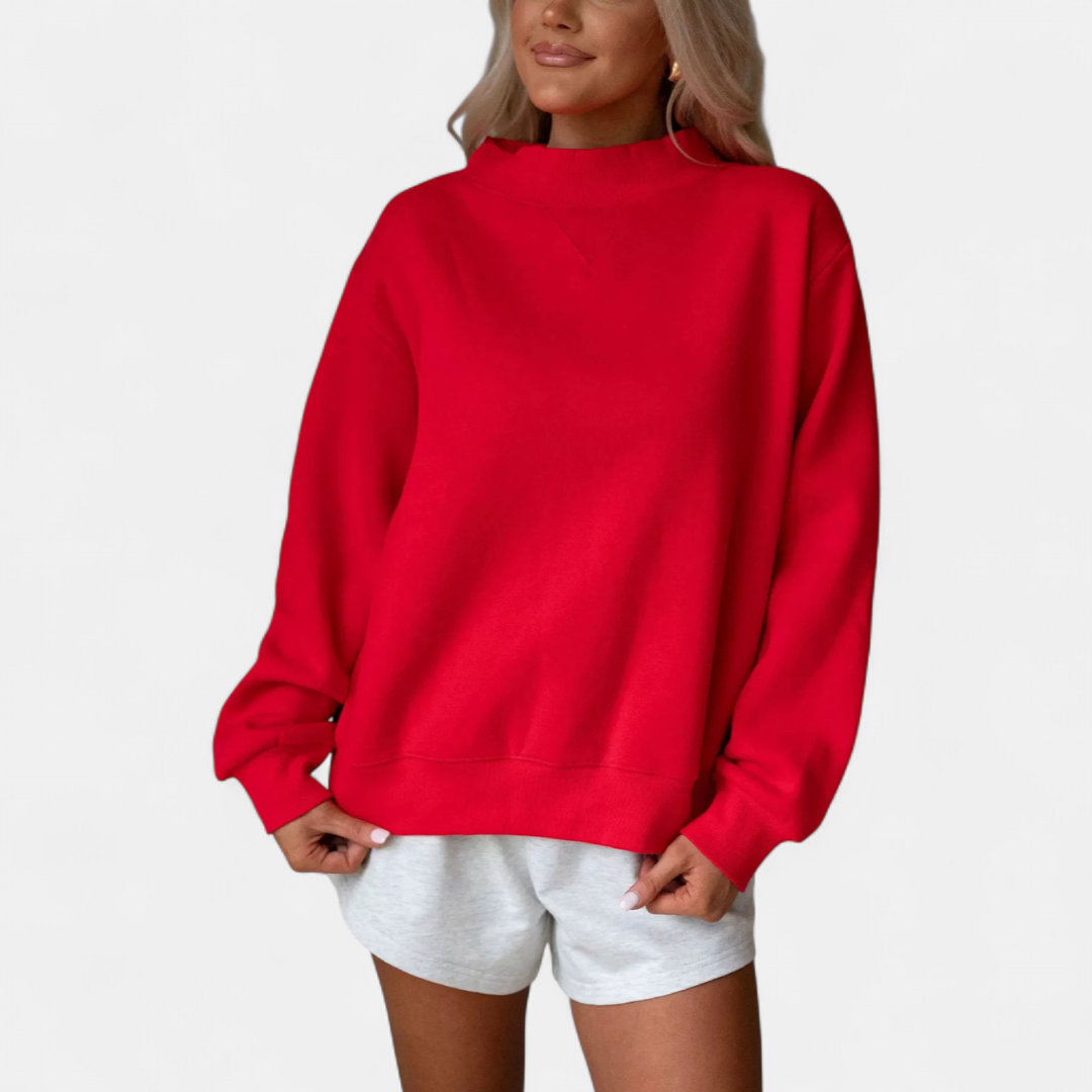 Damski Sweter Oversize z Golfem i Prążkowaną Fakturą - Czerwony