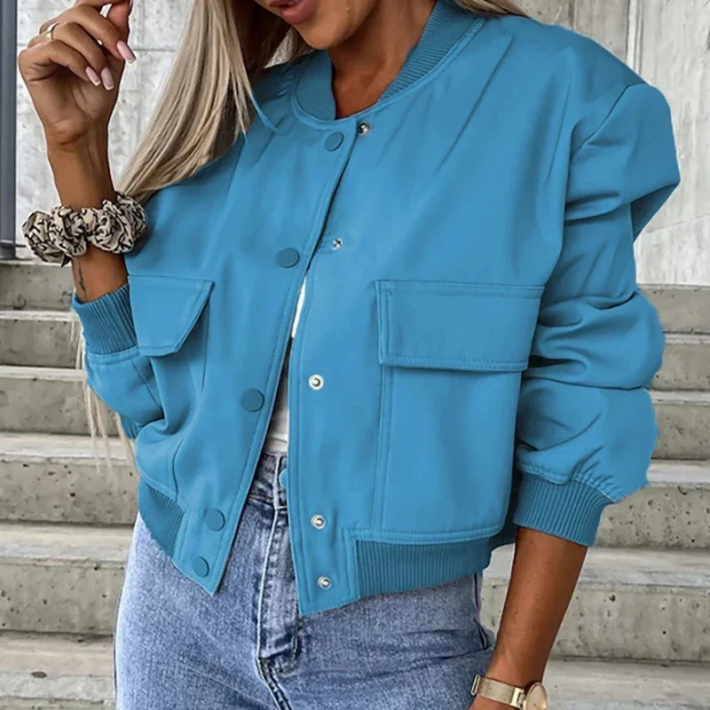 Damska Kurtka Bomber Oversize z Kieszeniami - 7