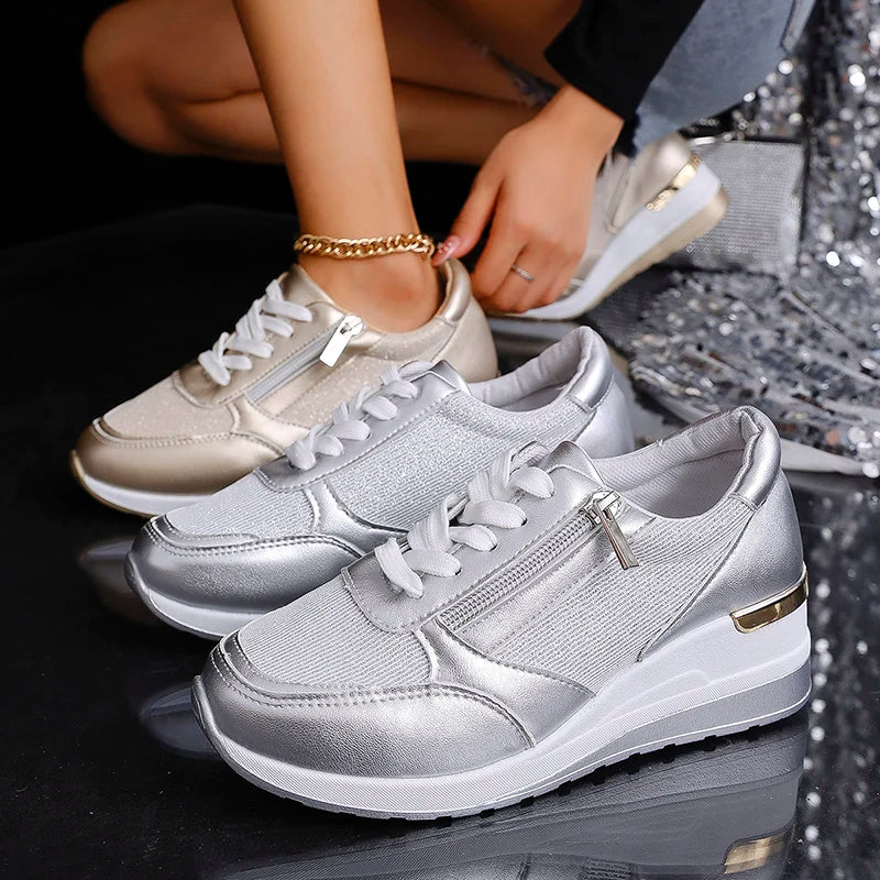 Damskie Sneakersy na Platformie z Suwakiem - 11