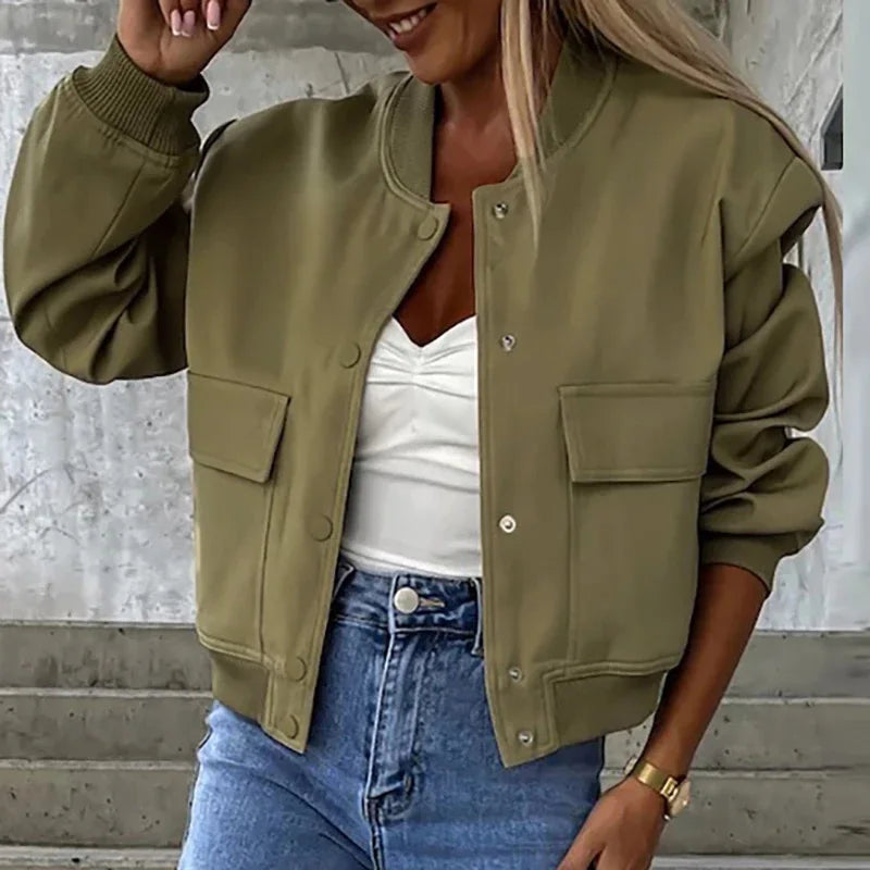 Damska Kurtka Bomber Oversize z Kieszeniami
