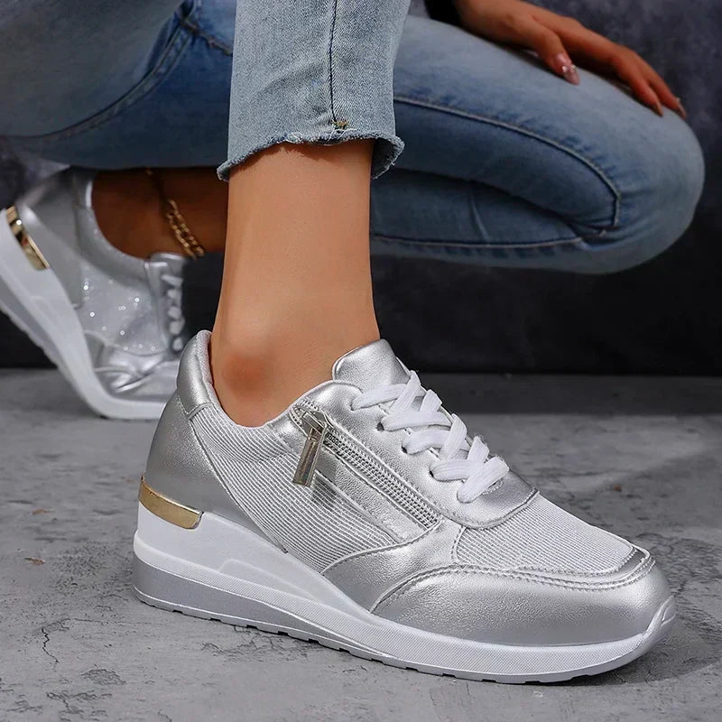 Damskie Sneakersy na Platformie z Suwakiem - 4