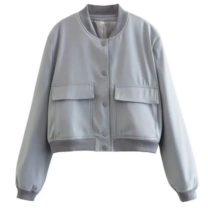 Damska Kurtka Bomber Oversize z Kieszeniami - Szary