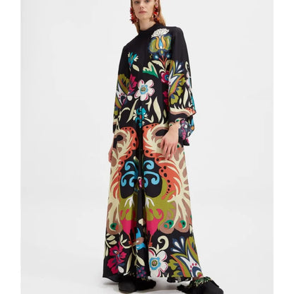 Damska Sukienka Maxi Kaftan z Kwiatowym Nadrukiem - 2