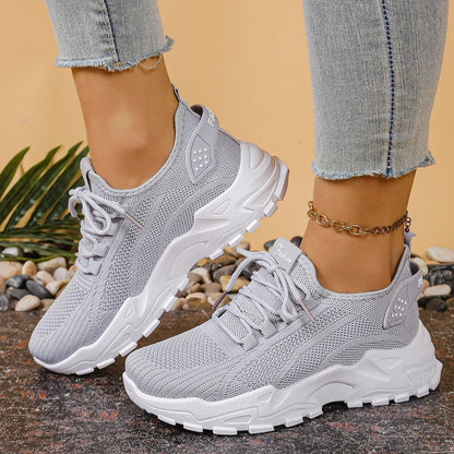 Damskie Sneakersy z Siateczkową Cholewką i Grubą Podeszwą - Szary