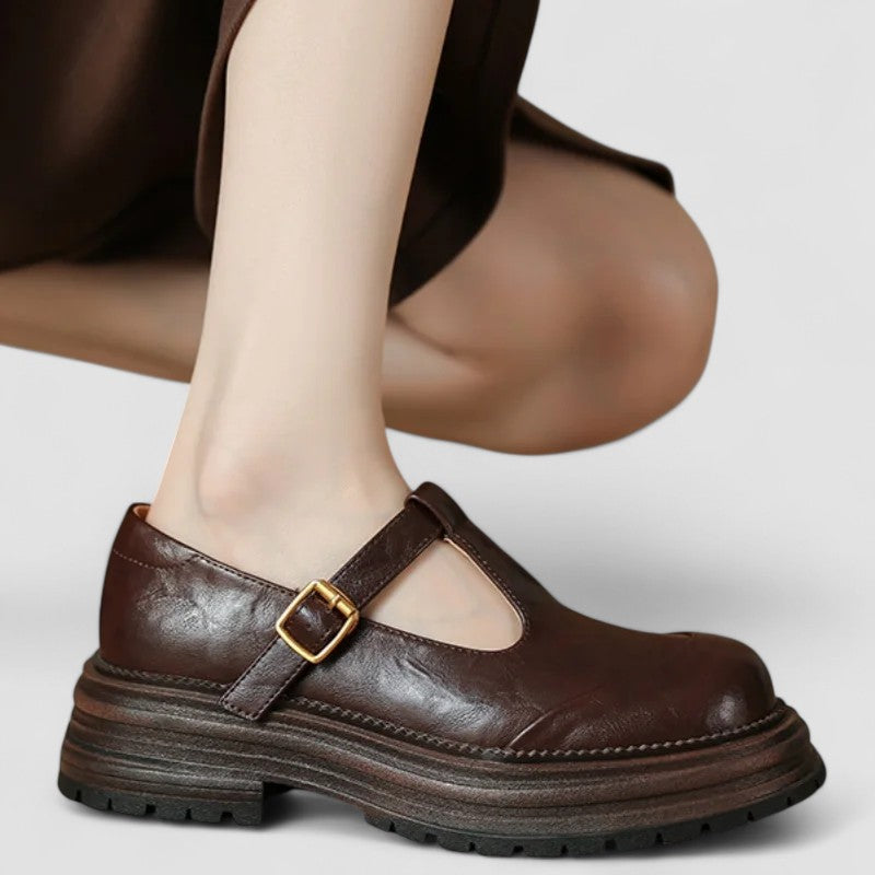 Damskie Buty Mary Jane Vintage z Grubą Podeszwą