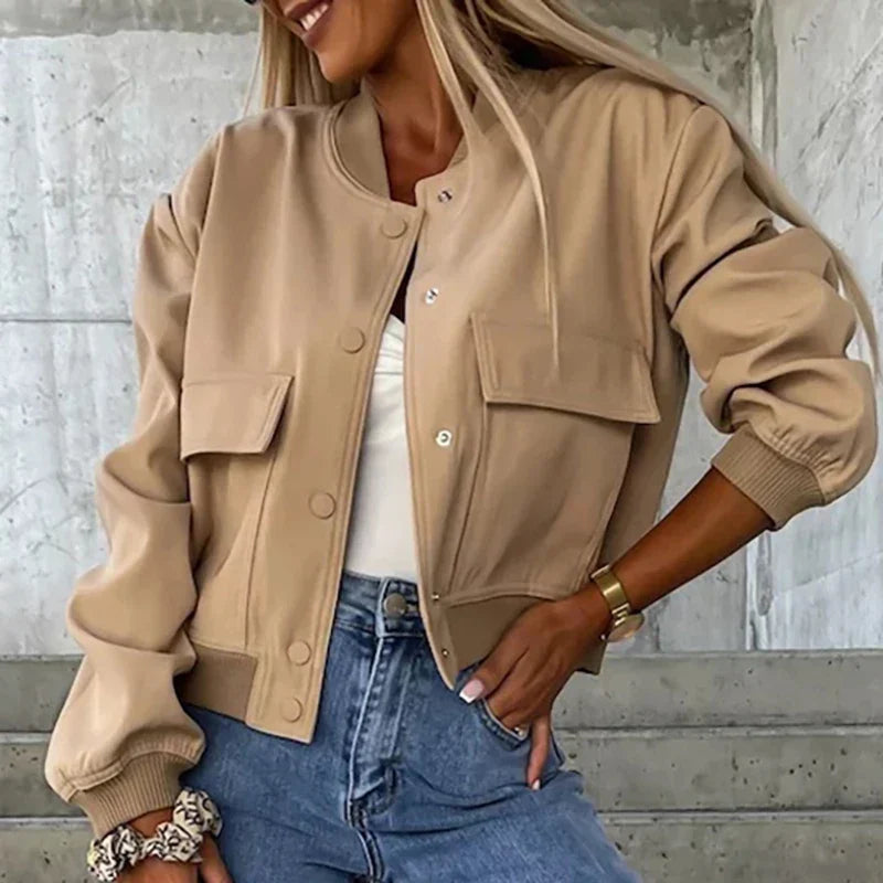 Damska Kurtka Bomber Oversize z Kieszeniami - 4