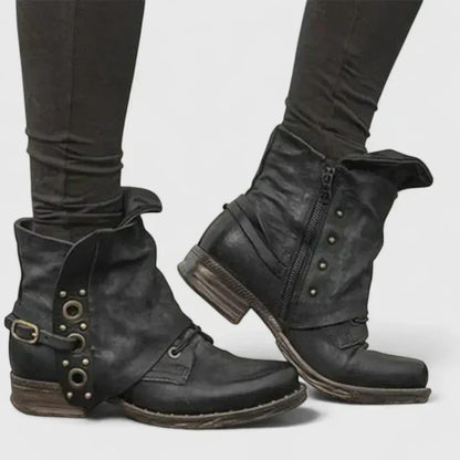 Damskie Botki z Wykładanym Cholewkiem i Zapięciem na Pasek - Czarny