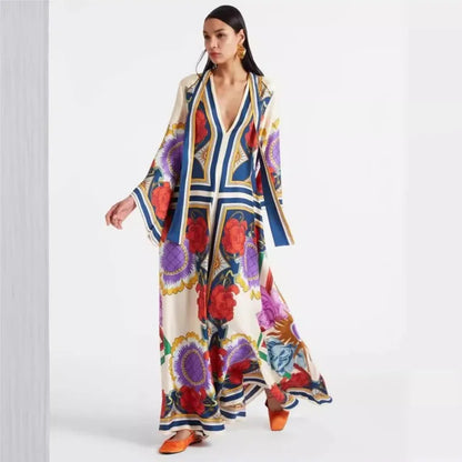 Damska Sukienka Maxi Kaftan z Kwiatowym Nadrukiem - 5