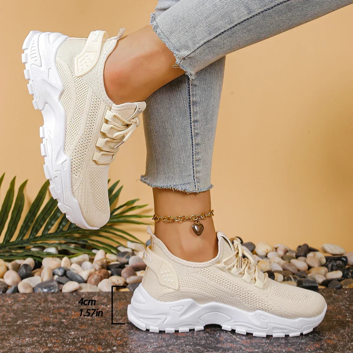 Damskie Sneakersy z Siateczkową Cholewką i Grubą Podeszwą - 6
