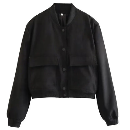 Damska Kurtka Bomber Oversize z Kieszeniami - Czarny