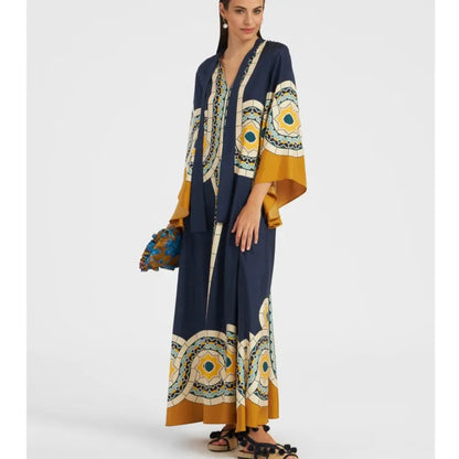 Damska Sukienka Maxi Kaftan z Kwiatowym Nadrukiem - 6