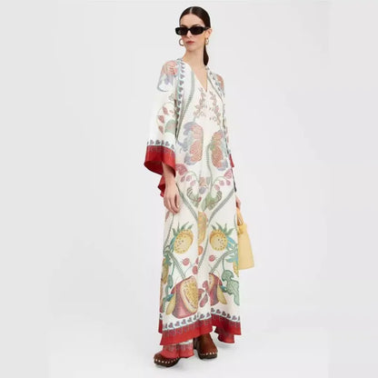 Damska Sukienka Maxi Kaftan z Kwiatowym Nadrukiem - 4