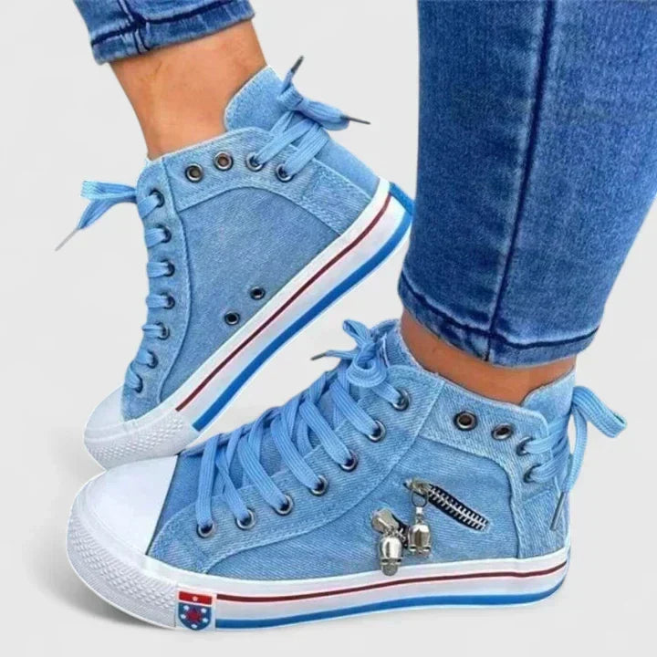 Damskie Sneakersy Wysokie z Zamkiem - Denim Blue