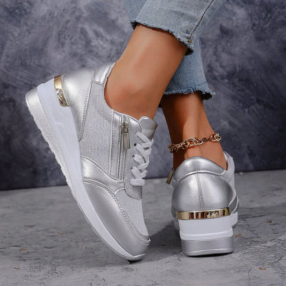 Damskie Sneakersy na Platformie z Suwakiem