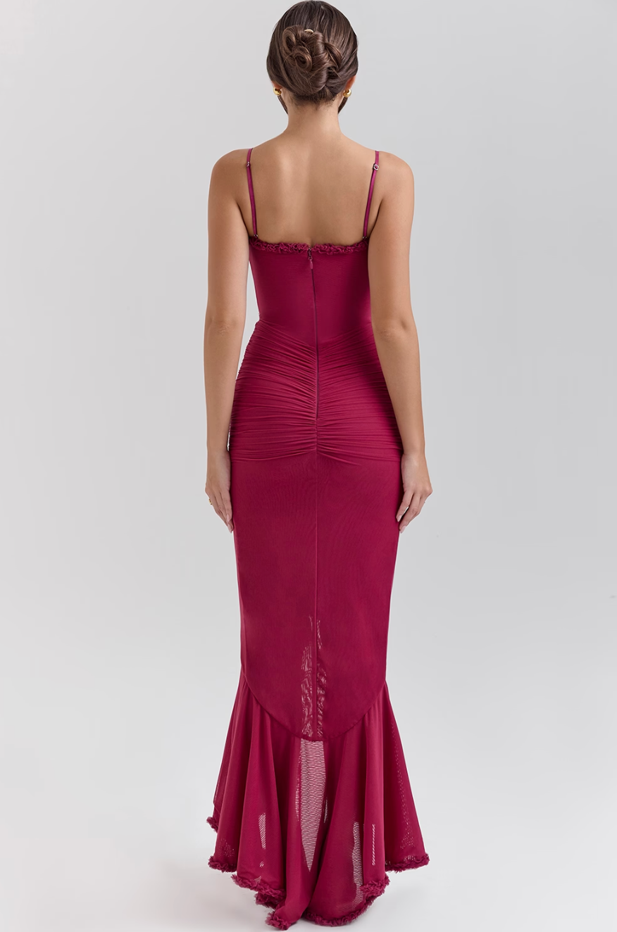 Damska Sukienka Maxi z Falbaną i Dekoltem w Serek - 15