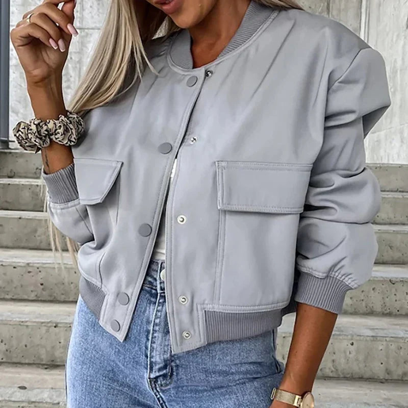 Damska Kurtka Bomber Oversize z Kieszeniami - 5