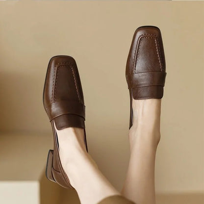Damskie Mokasyny na Obcasie z Kwadratowym Noskiem - 2