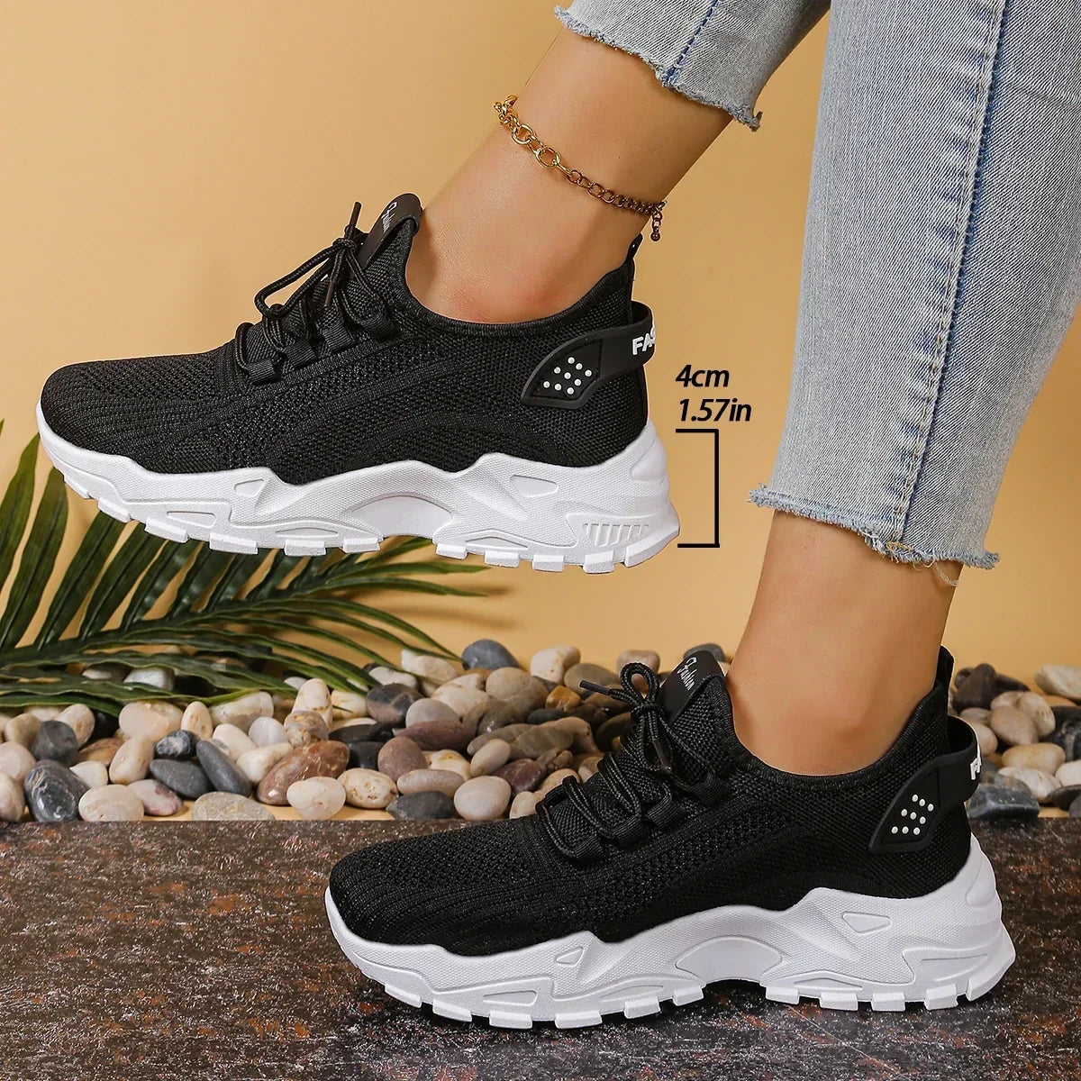 Damskie Sneakersy z Siateczkową Cholewką i Grubą Podeszwą - 3