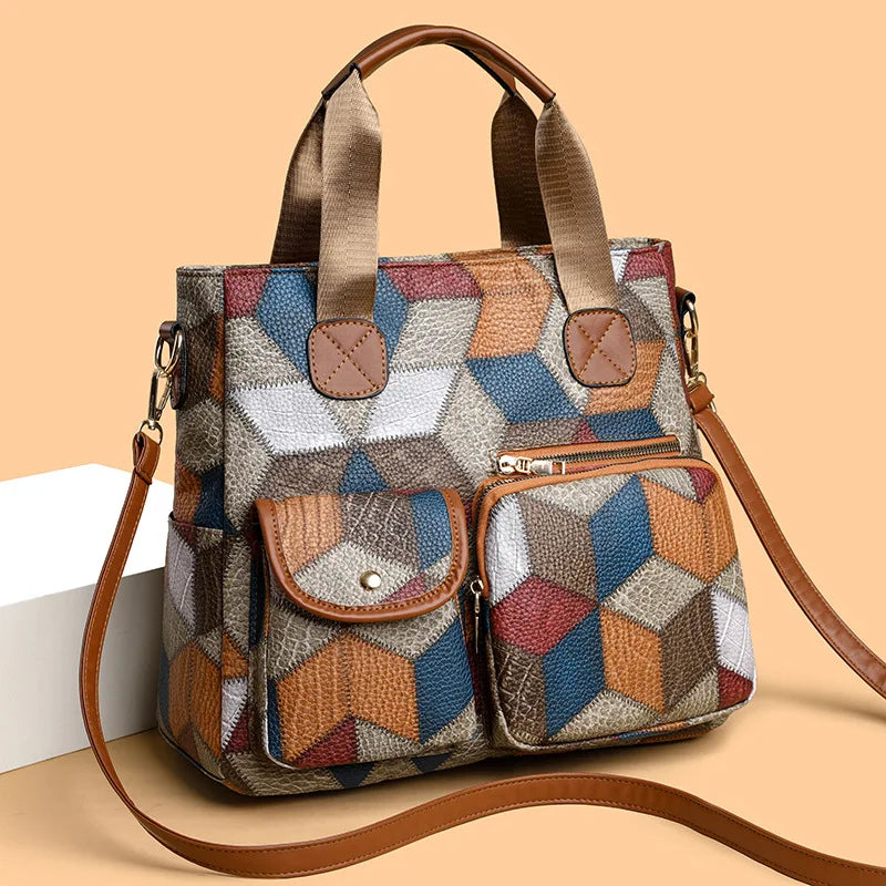 Damska Torba na Ramię z Wielobarwnym Wzorem Patchwork - 9