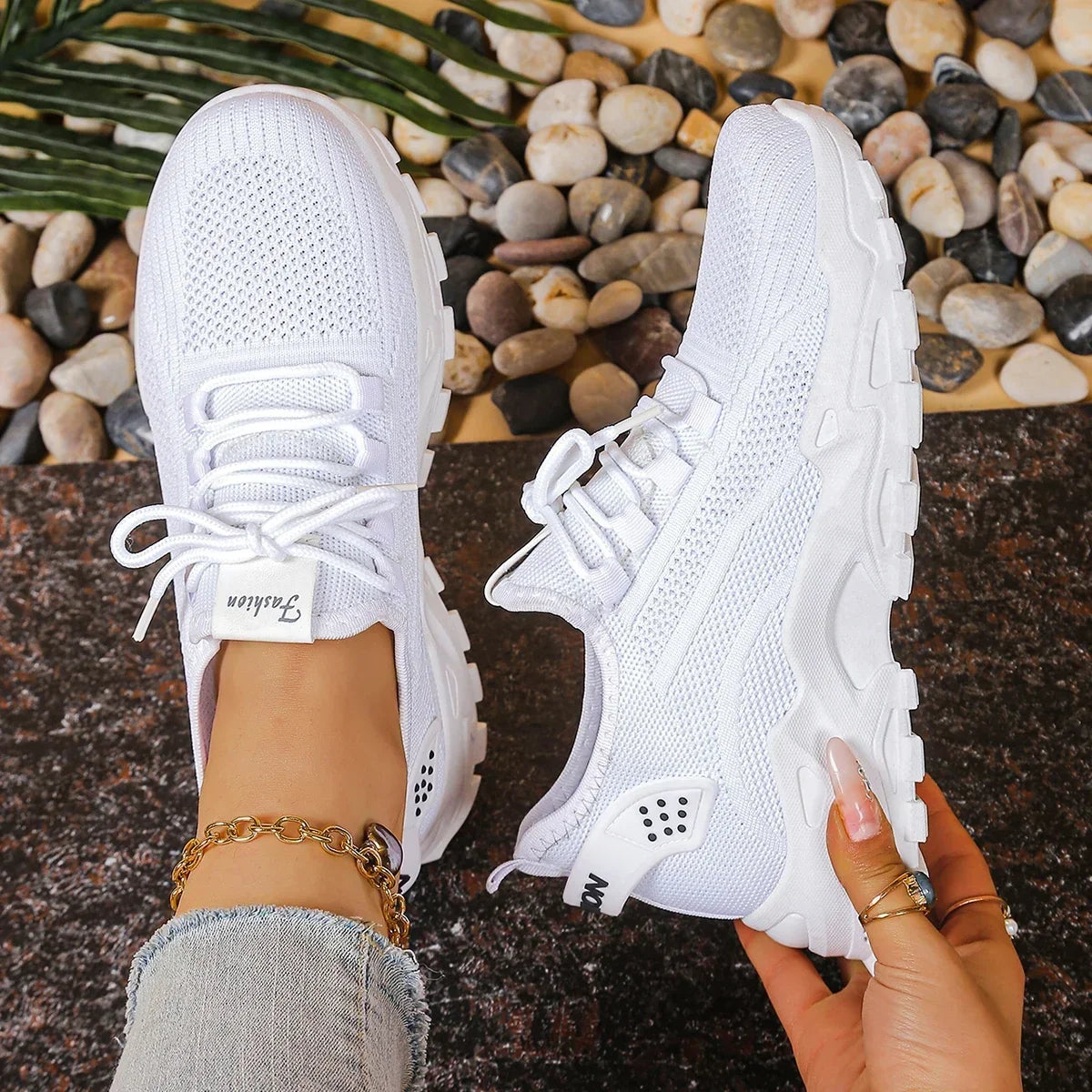 Damskie Sneakersy z Siateczkową Cholewką i Grubą Podeszwą - 4