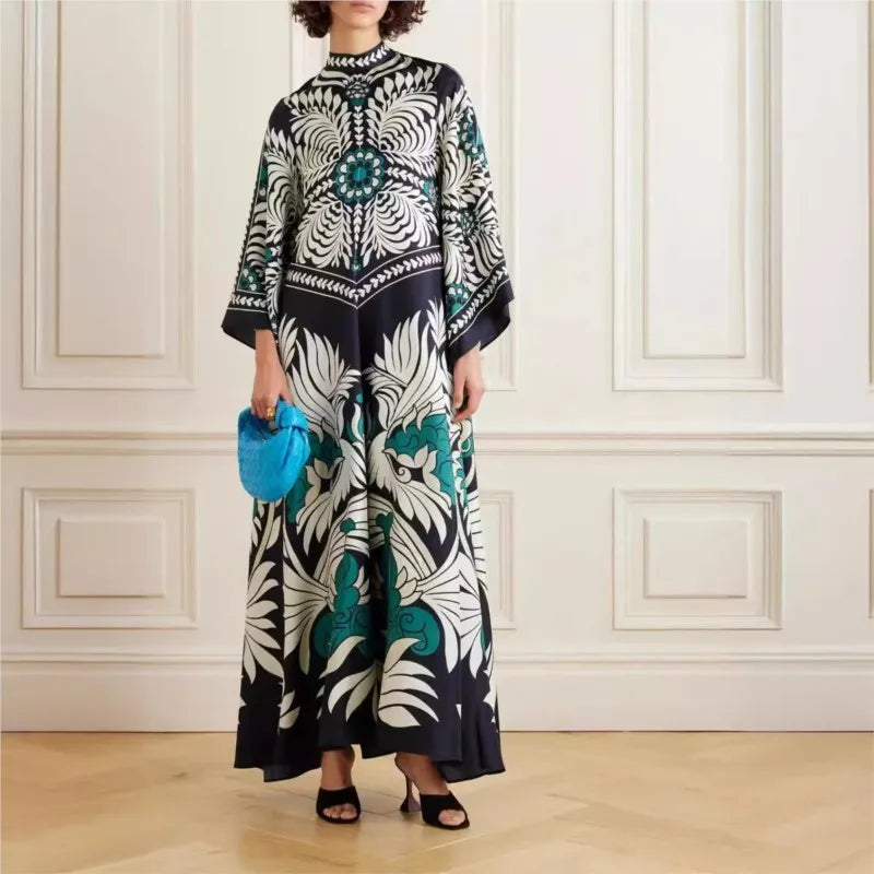 Damska Sukienka Maxi Kaftan z Kwiatowym Nadrukiem - 3