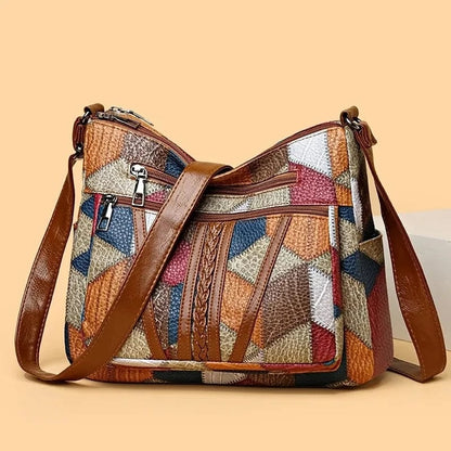 Damska Torba na Ramię z Wielobarwnym Wzorem Patchwork - 2