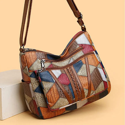 Damska Torba na Ramię z Wielobarwnym Wzorem Patchwork - 4