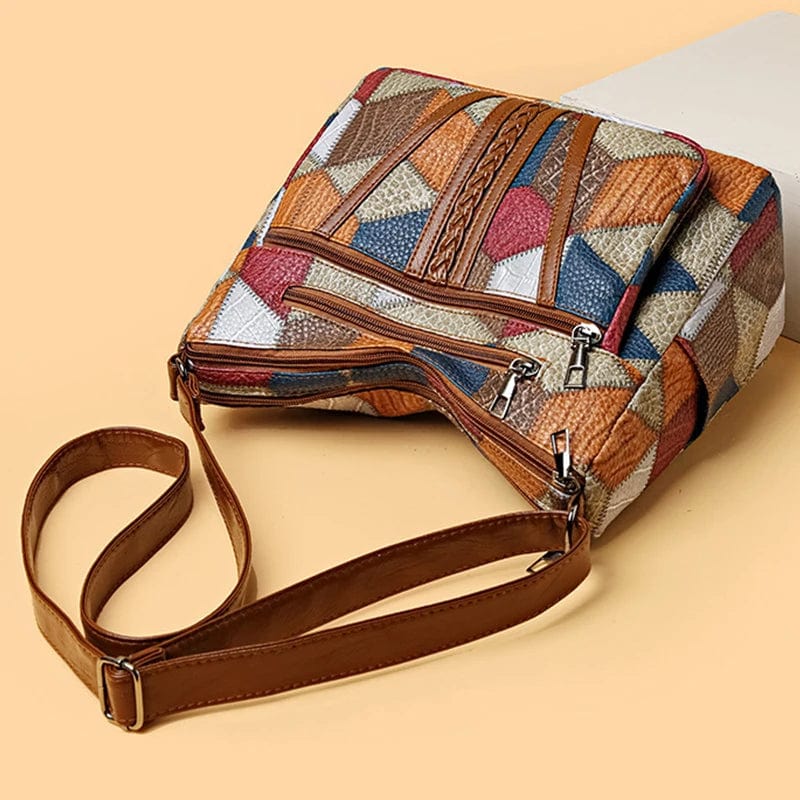 Damska Torba na Ramię z Wielobarwnym Wzorem Patchwork - 5